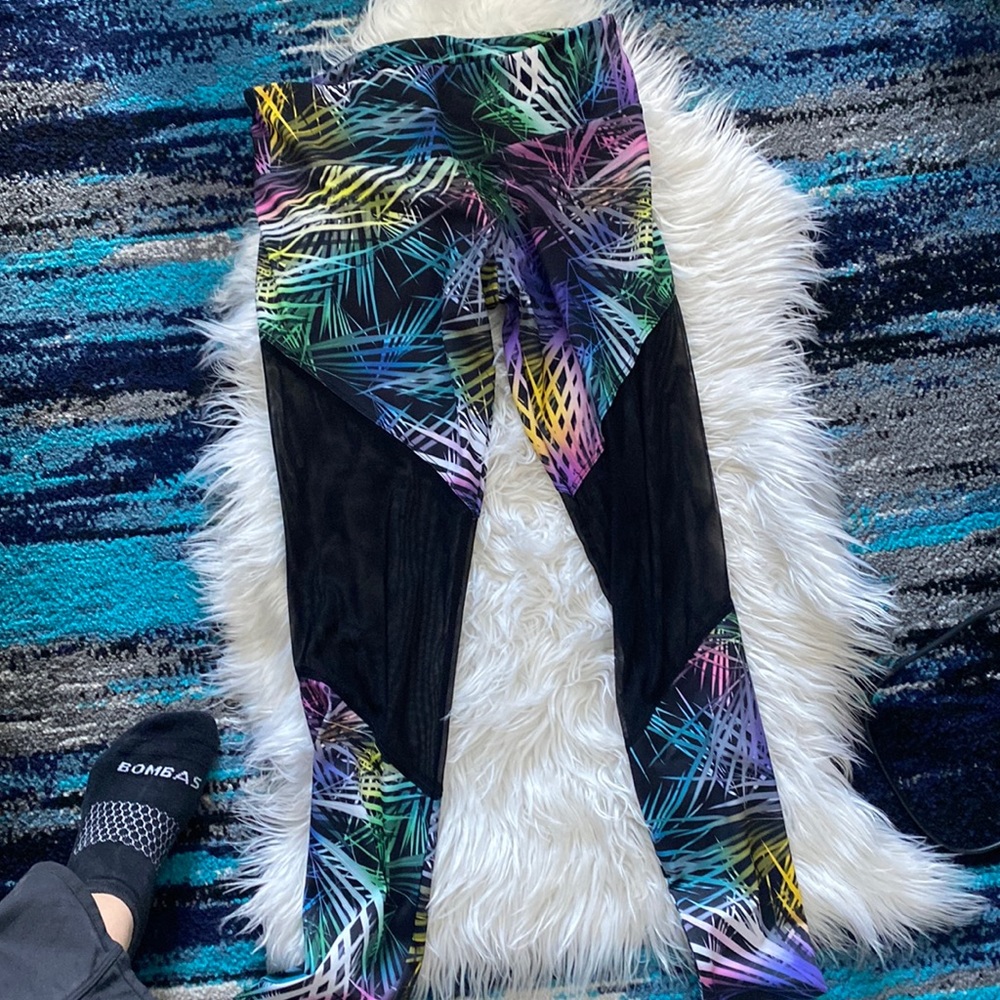 Women’s m/l multi color with mesh knees leggings
